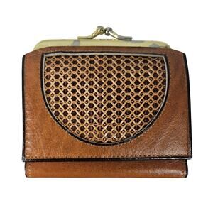 PRINCESS GARDNER VINTAGE WOMENS BROWN TOPGRAIN LEATHER BIFOLD COIN PURSE WALLET
